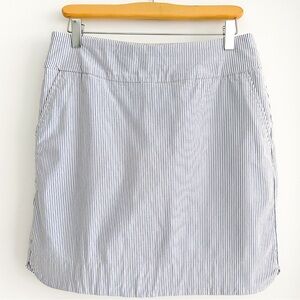 Light blue and white seersucker striped golf skirt